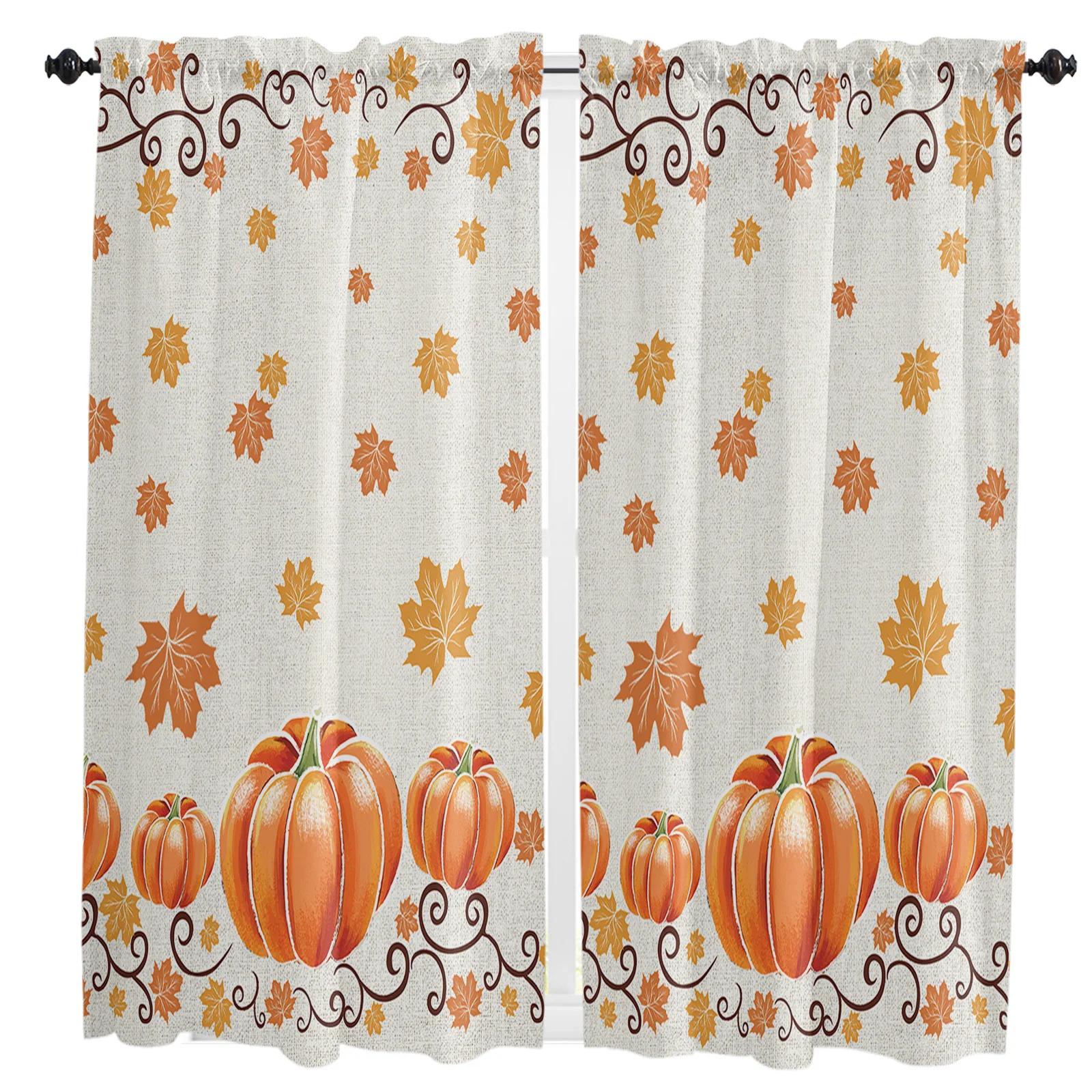 Autumn Thanksgiving Maple Leaf Retro Living Room The Bedroom Home Interior Room Decoration Drapes Kitchen Curtains